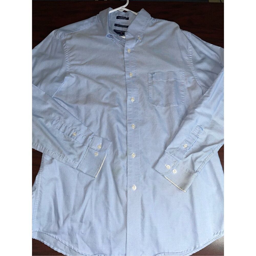 Saddlebred Easy Care Oxford Blue Mens Button Up Long Sleeve Size 16.5 Neck